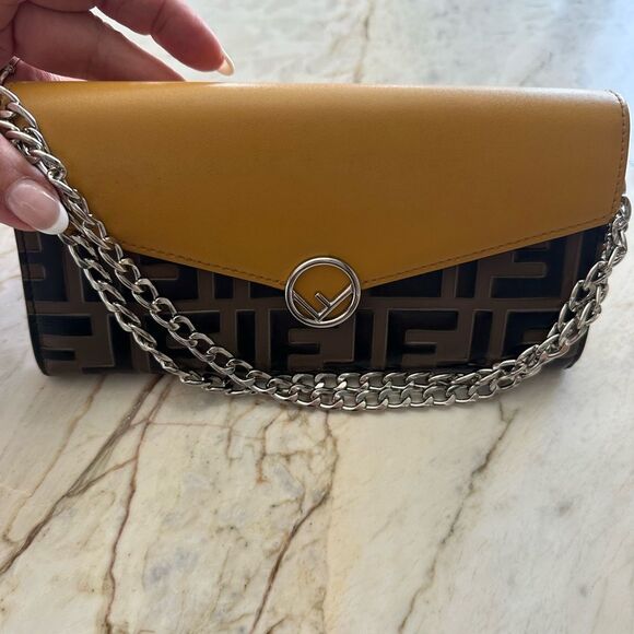 Fendi Zucca F Mustard  Yellow and Black Women's Clutch/ Wallet - Picture 1 of 16